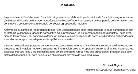 Anuario Estadistico Agropecuario Prologo